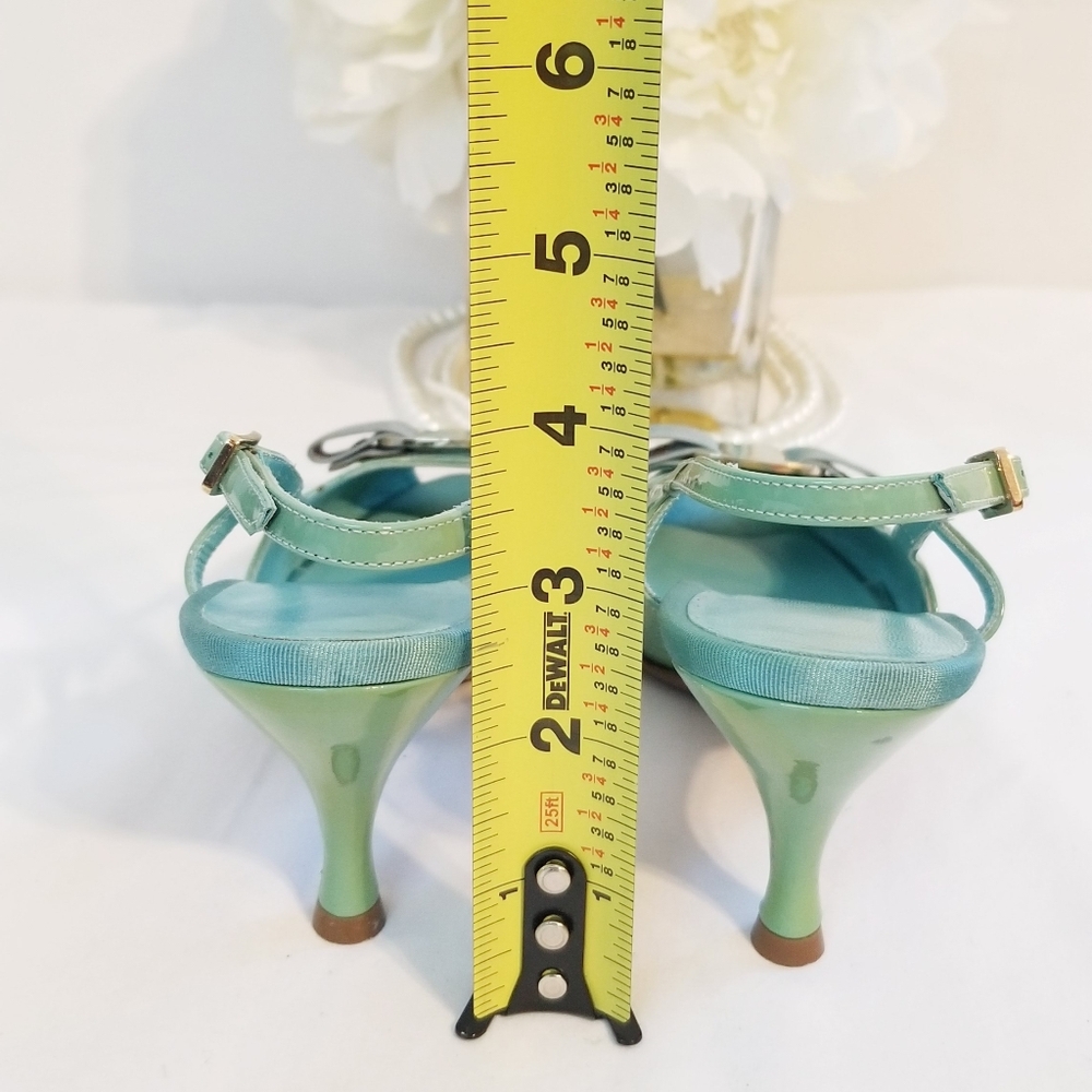 Salvatore Ferragamo Vintage Mint Green Peep Toe Bow Slingback Heels - Picture 12 of 15
